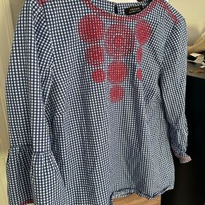 Blue, White and Red Ladies Gingham Top